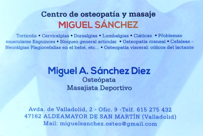 Miguel A. Sánchez – Osteópata – Masajista Deportivo
